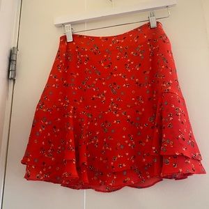 Red floral mini skirt
